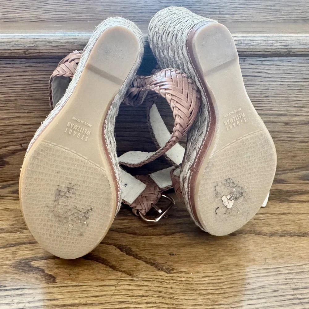 Stuart Weitzman Elixir Sandal Leather Wedges Tan Camel 8.5 - Picture 10 of 12